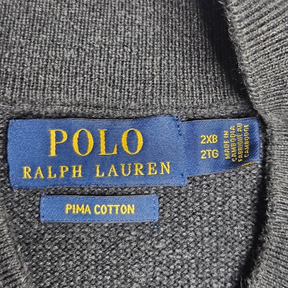 Polo Ralph Lauren Vest Mens 2XB Charcoal Gray Full Zip Pima Cotton Knit Pockets - Picture 2 of 7